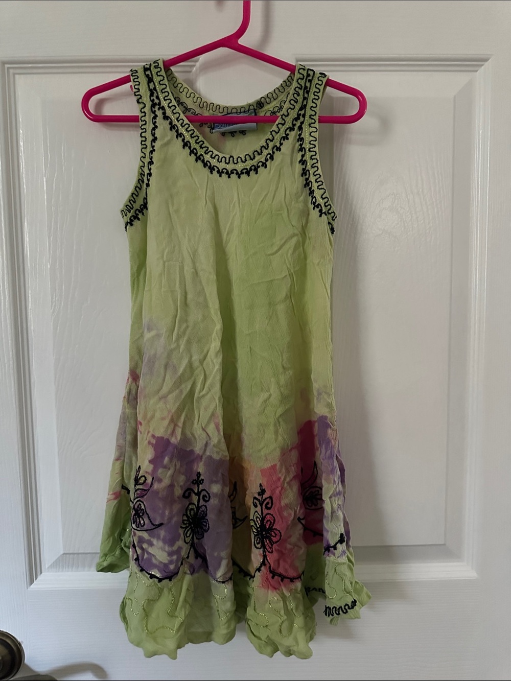 India Boutique Sleeveless Lime Green Tie-Dye Embroidered A-Line Dress